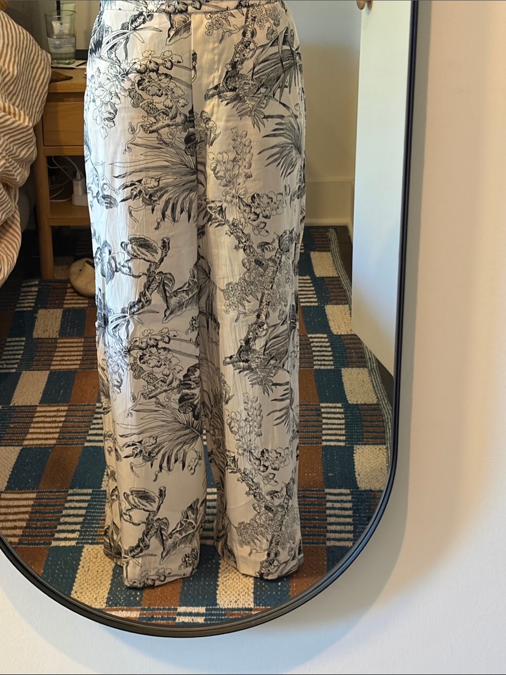 COS Cream Wide-Leg Pants with Black Botanical Print - Picture 2 of 6